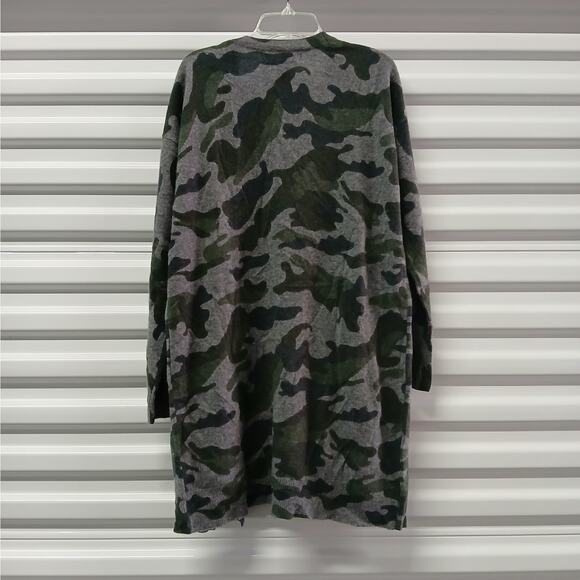 Magaschoni 100% Cashmere Cardigan Women's Medium Gray Green Camo Acubi Sweater - Picture 5 of 10